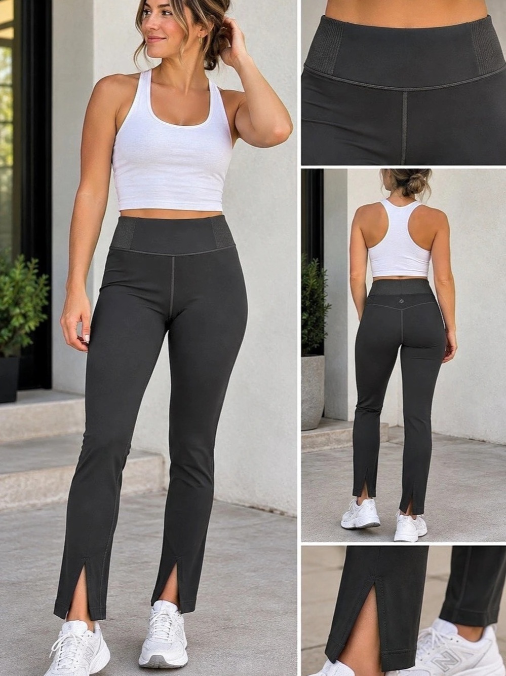 Athleta Aura Split Pants Women’s Medium Charcoal Gray High Rise Leggings